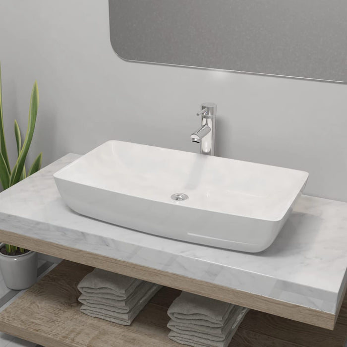 vidaXL Bathroom Basin with Mixer Tap Ceramic Rectangular White