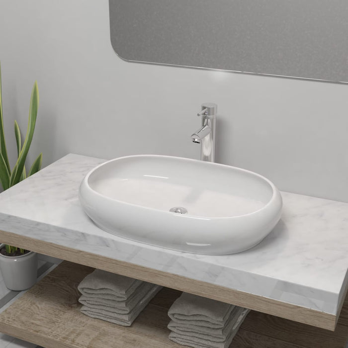 vidaXL Bathroom Basin with Mixer Tap Ceramic Oval White