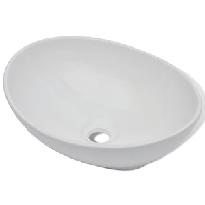 vidaXL Bathroom Basin with Mixer Tap Ceramic Oval White