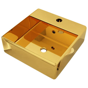 vidaXL Wash Basin with Overflow 41x41x15 cm Ceramic Gold