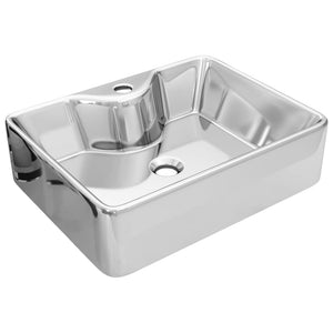 vidaXL Wash Basin with Faucet Hole 48x37x13.5 cm Ceramic Silver