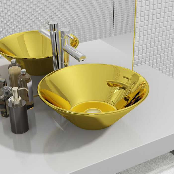 vidaXL Wash Basin 42x14 cm Ceramic Gold