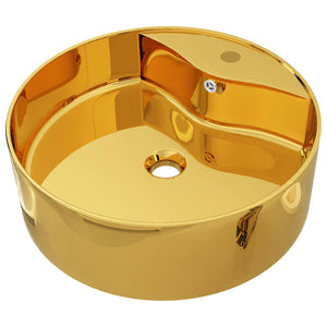 vidaXL Wash Basin with Overflow 46.5x15.5 cm Ceramic Gold