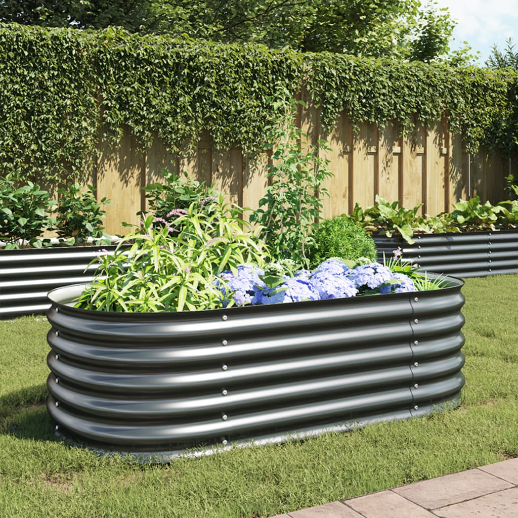 vidaXL Garden Raised Bed 160x80x44 cm Galvanised Steel Grey