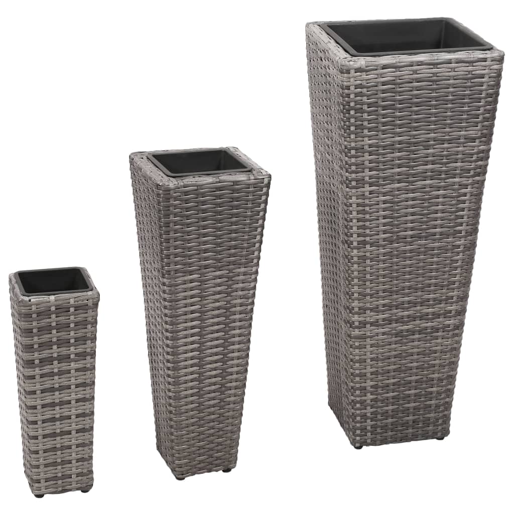 vidaXL Garden Raised Beds 3 pcs Poly Rattan Grey