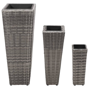 vidaXL Garden Raised Beds 3 pcs Poly Rattan Grey