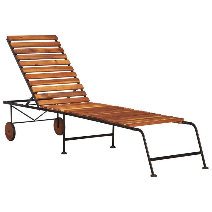 vidaXL Sun Lounger with Steel Legs Solid Acacia Wood