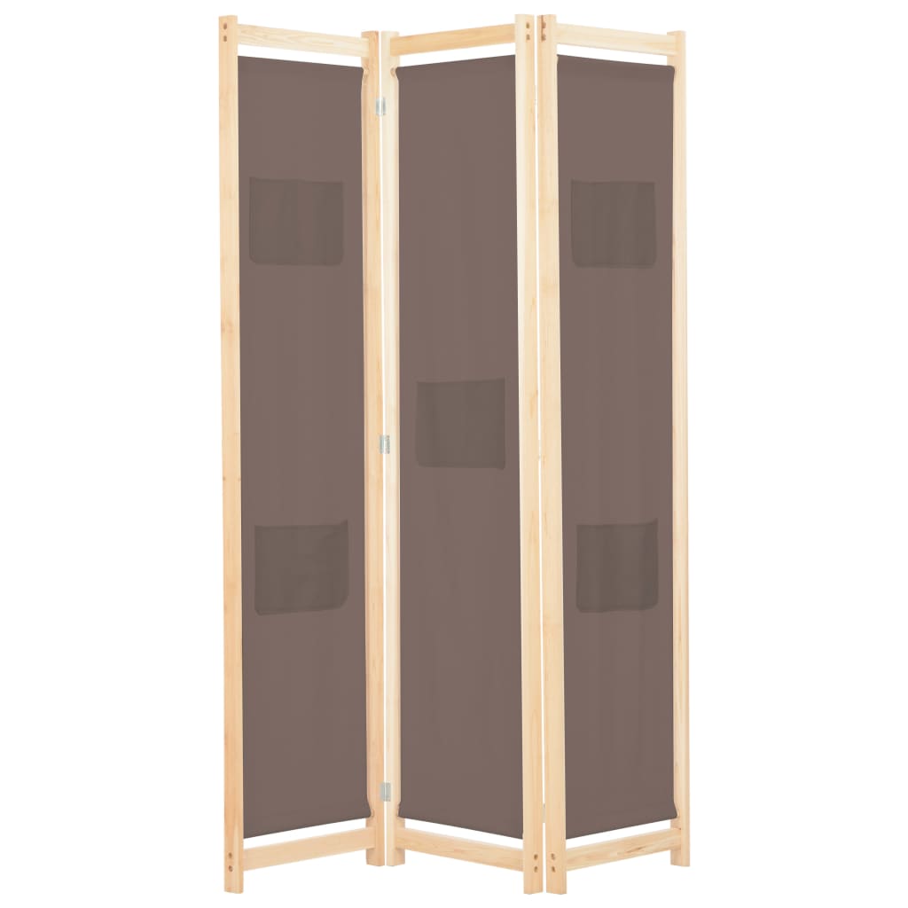 vidaXL 3-Panel Room Divider Brown 120x170x4 cm Fabric