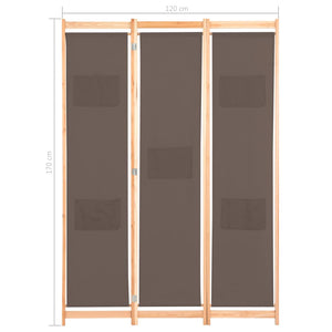 vidaXL 3-Panel Room Divider Brown 120x170x4 cm Fabric