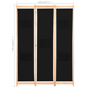 vidaXL 3-Panel Room Divider Black 120x170x4 cm Fabric