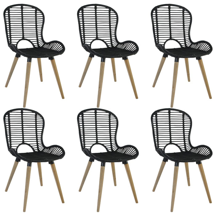 vidaXL Dining Chairs 6 pcs Black Natural Rattan