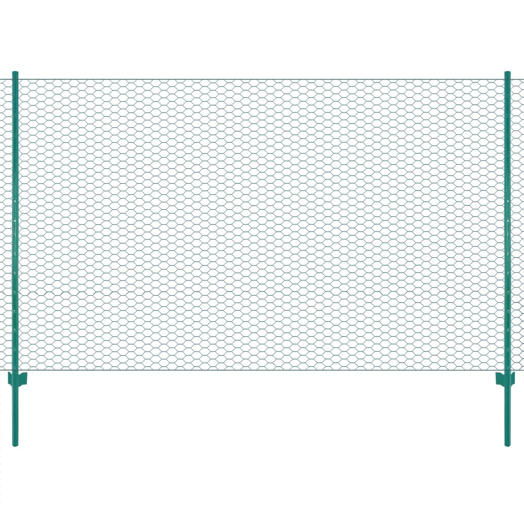 vidaXL Wire Mesh Fence with Posts Steel 25x1.5 m Green