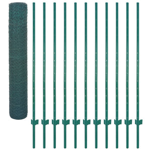 vidaXL Wire Mesh Fence with Posts Steel 25x1.5 m Green