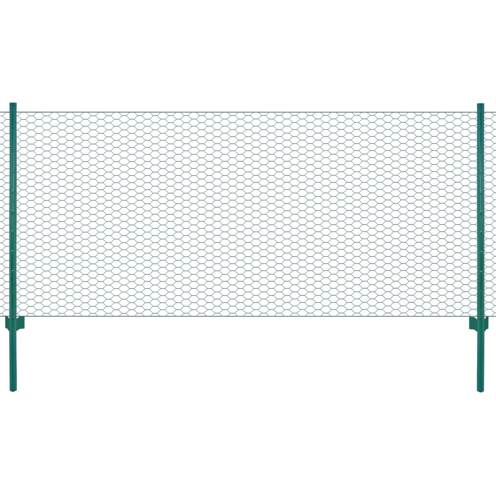 vidaXL Wire Mesh Fence with Posts Steel 25x0.75 m Green