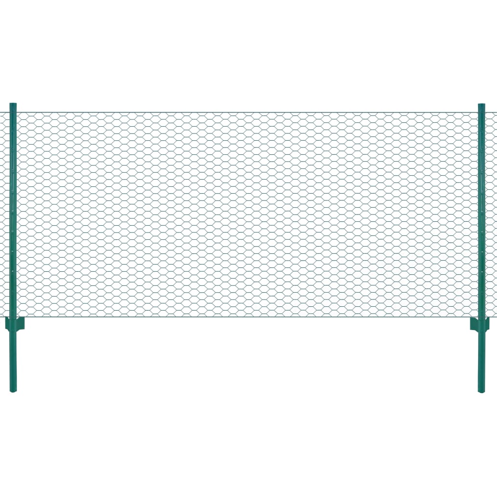 vidaXL Wire Mesh Fence with Posts Steel 25x1 m Green