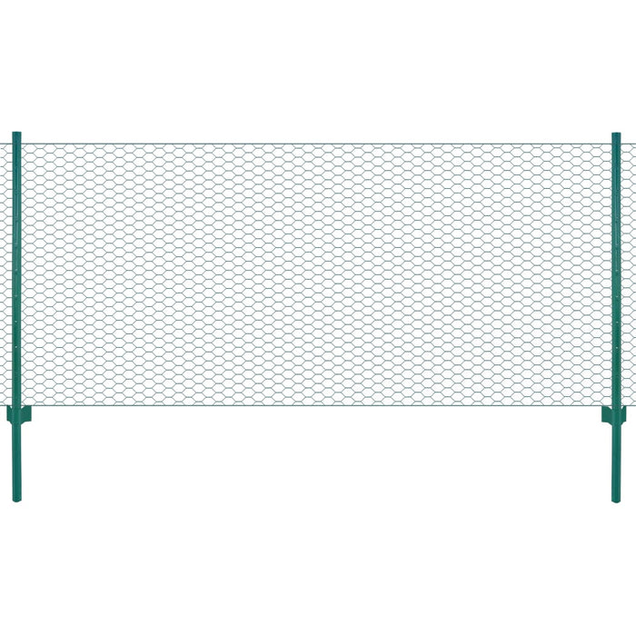 vidaXL Wire Mesh Fence with Posts Steel 25x1 m Green