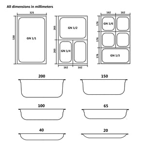 vidaXL Gastronorm Containers 4 pcs GN 1/1 20 mm Stainless Steel