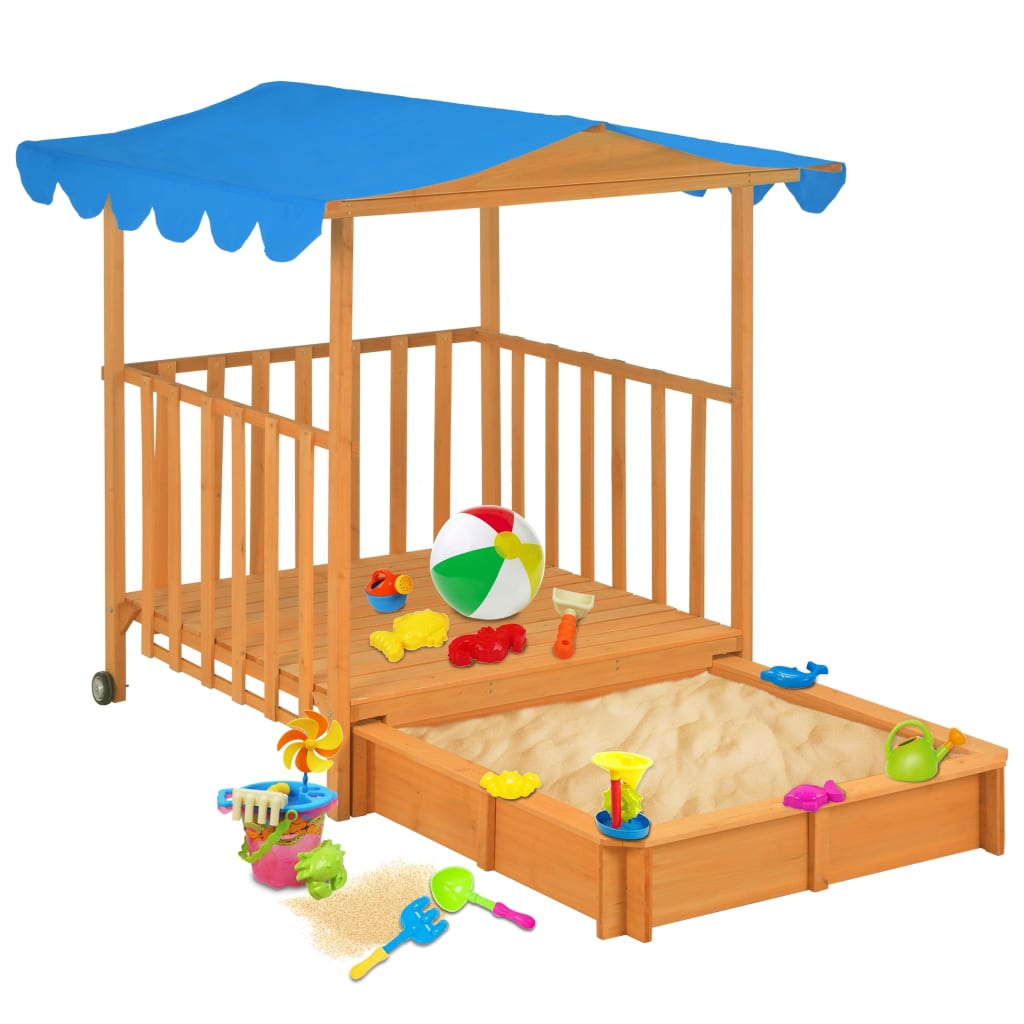 vidaXL Kids Playhouse with Sandbox Fir Wood Blue UV50