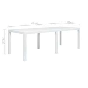 vidaXL Garden Table White 220x90x72 cm Plastic Rattan Look