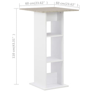 vidaXL Bar Table White and Concrete 60x60x110 cm