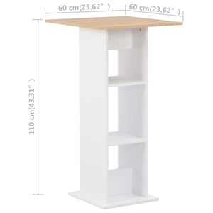 vidaXL Bar Table White and Sonoma Oak 60x60x110 cm