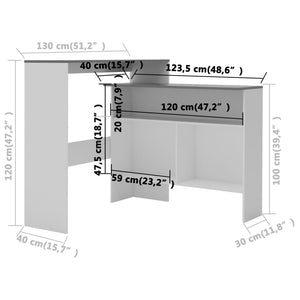 vidaXL Bar Table with 2 Table Tops White and Grey 130x40x120 cm