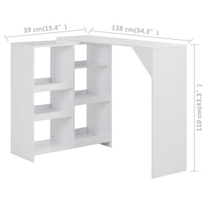 vidaXL Bar Table with Moveable Shelf White 138x39x110 cm