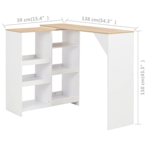 vidaXL Bar Table with Moveable Shelf White 138x39x110 cm