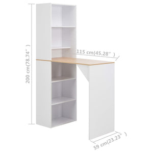 vidaXL Bar Table with Cabinet White 115x59x200 cm