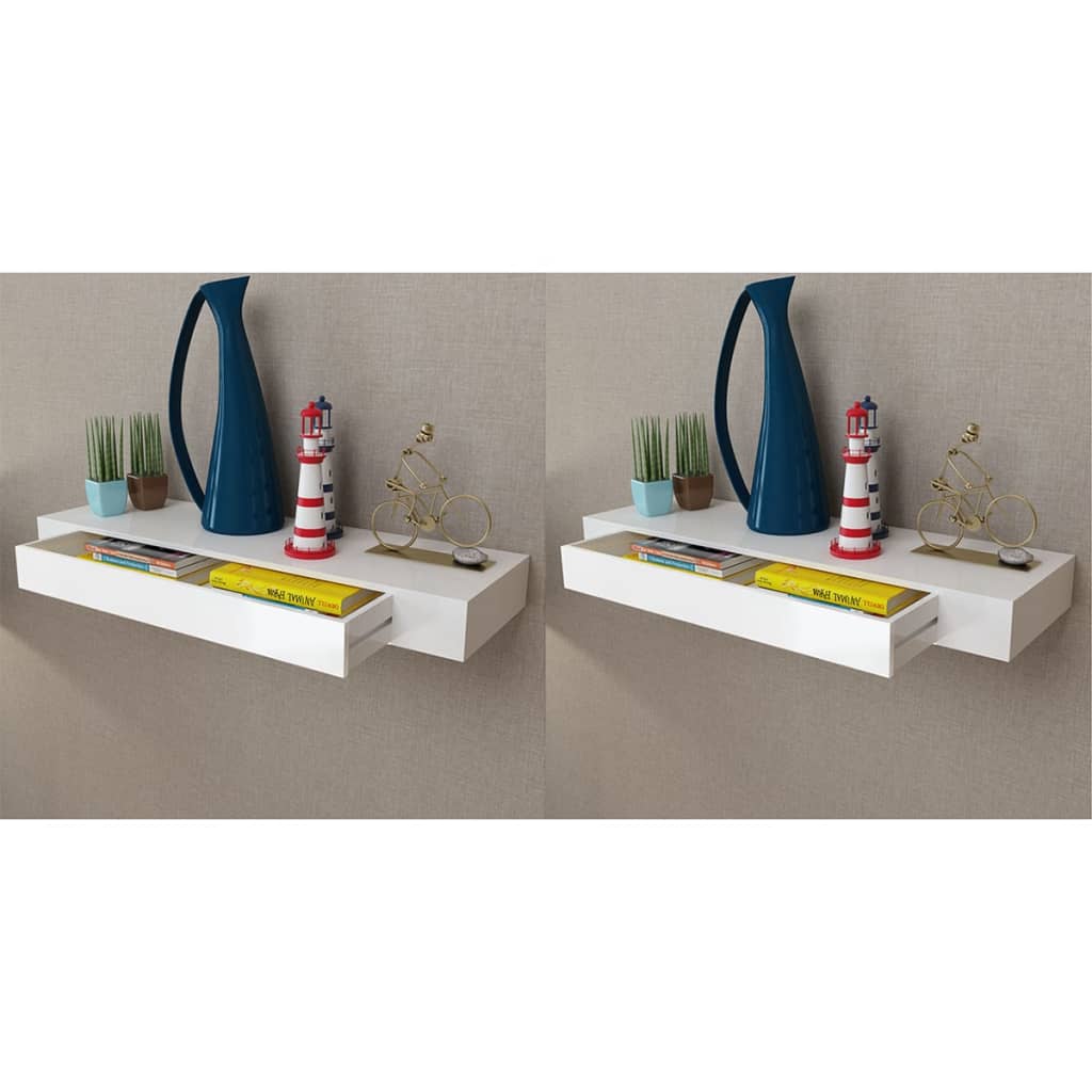 vidaXL Floating Wall Shelves with Drawers 2 pcs White 80 cm