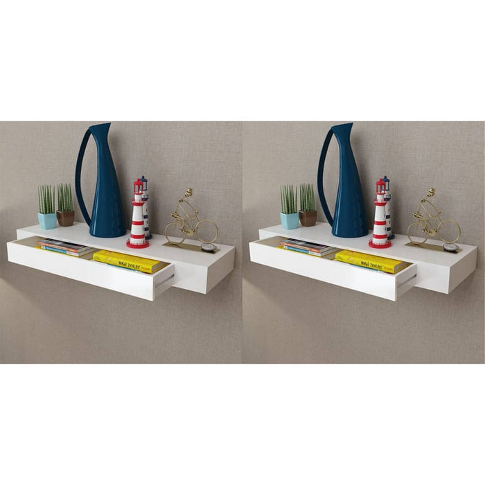 vidaXL Floating Wall Shelves with Drawers 2 pcs White 80 cm