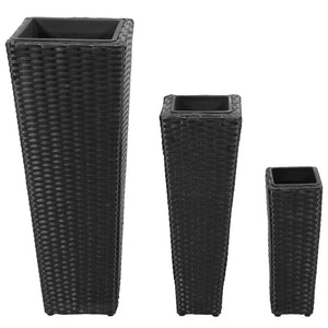 vidaXL Garden Raised Beds 3 pcs Poly Rattan Black