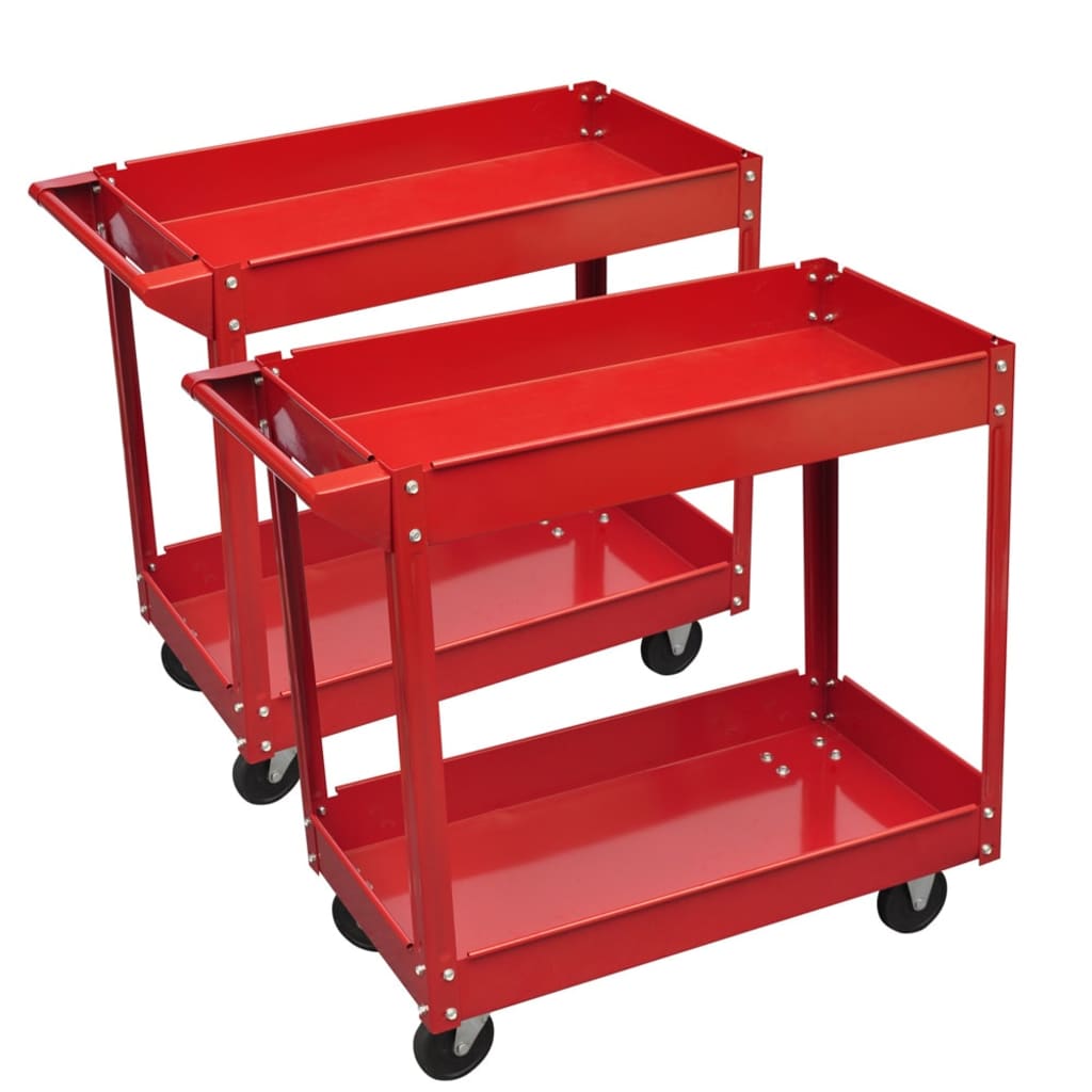 vidaXL 2 x Workshop Tool Trolley 100 kg 2 Shelves