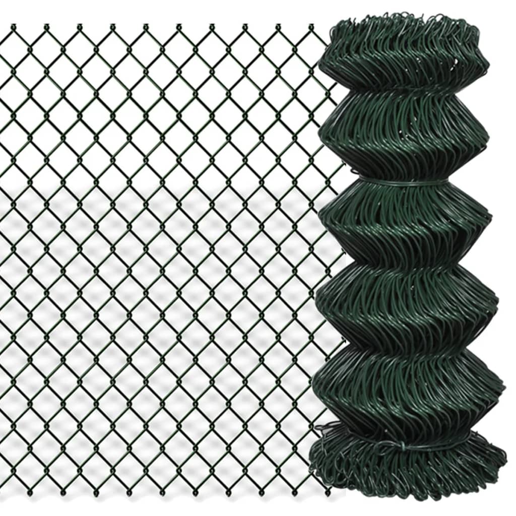 vidaXL Chain Link Fence Steel 0,8x15 m Green