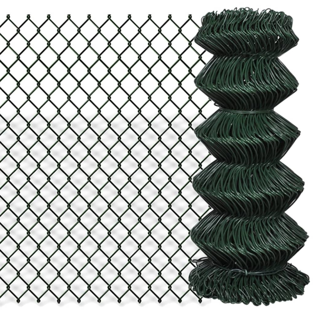 vidaXL Chain Link Fence Steel 0,8x25 m Green