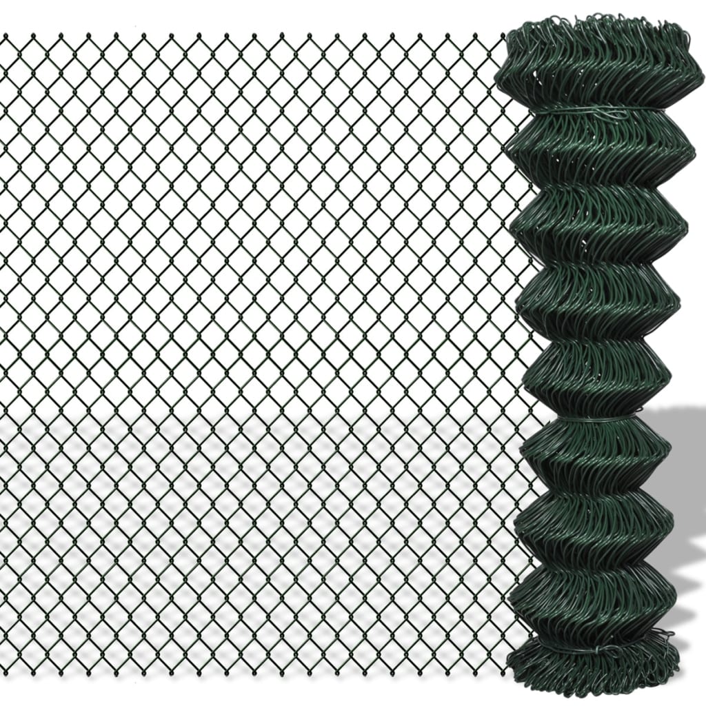 vidaXL Chain Link Fence Steel 1,5x25 m Green