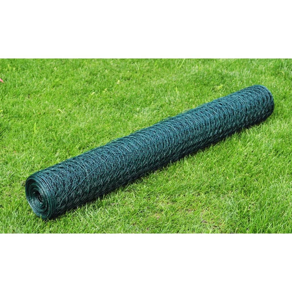 vidaXL Chicken Wire Fence Galvanised with PVC Coating 25x0.5 m Green