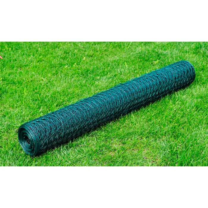 vidaXL Chicken Wire Fence Galvanised with PVC Coating 25x0.5 m Green