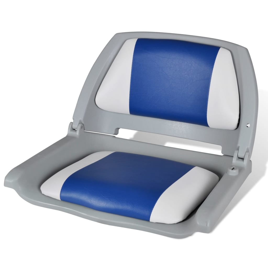 Boat Seat Foldable Backrest With Blue-white Pillow 41 x 51 x 48 cm