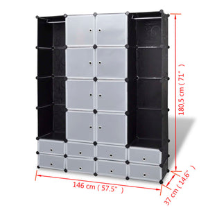 vidaXL Modular Cabinet 18 Compartments Black and White 37x146x180.5 cm