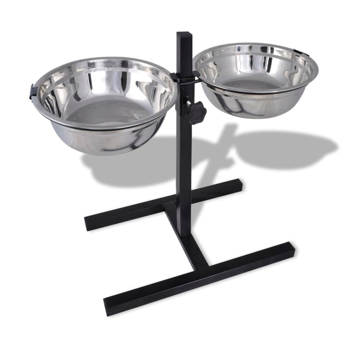 vidaXL Adjustable Double Diner Pet Dog Feeding Stand & 2 x 1.6L Stainless Steel Bowls