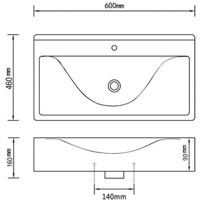 Rectangular Ceramic Basin Sink White with Faucet Hole 60x46 cm