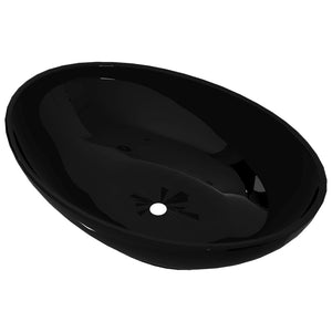 vidaXL Luxury Ceramic Basin Oval-shaped Sink Black 40 x 33 cm