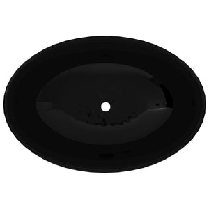 vidaXL Luxury Ceramic Basin Oval-shaped Sink Black 40 x 33 cm