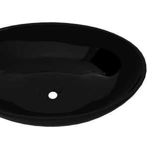 vidaXL Luxury Ceramic Basin Oval-shaped Sink Black 40 x 33 cm