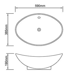 Luxury Ceramic Basin Oval with Overflow 59 x 38,5 cm