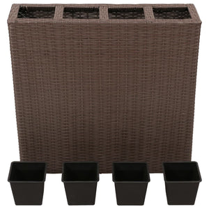 vidaXL Garden Raised Bed with 4 Pots Poly Rattan Brown