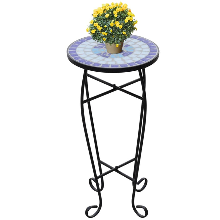 Mosaic Side Table Plant Table Blue White