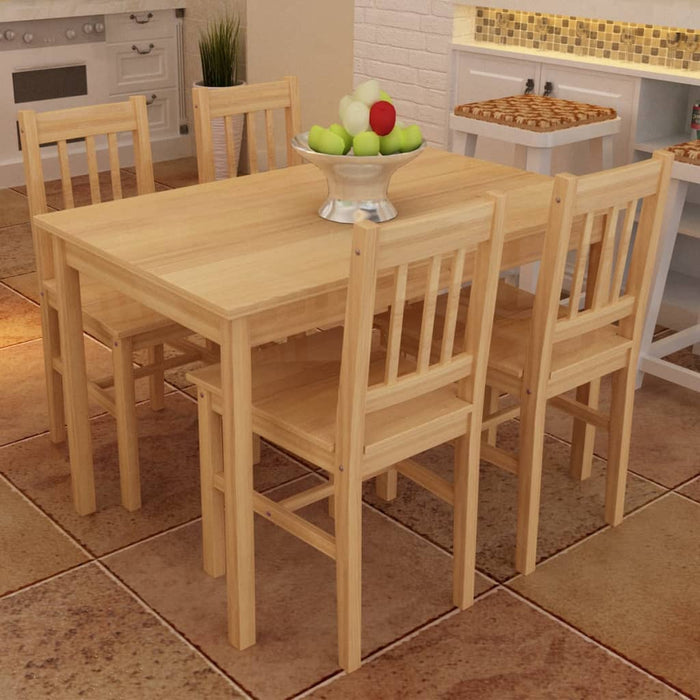 vidaXL Dining Set 5 Pieces Pine Wood Natural