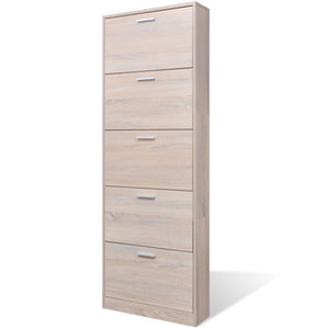 vidaXL Oak Look Wooden Shoe Cabinet with 5 Compartments